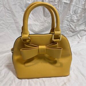 Betsey Johnson Mustard Yellow Bow Satchel Handbag | Mini Dome Bag  Floral Lining
